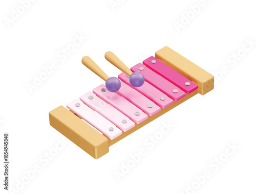 Pink Xylophone with Mallets icon illustration 3d