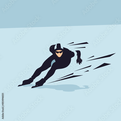Speed skater in motion on ice, dynamic vector illustration for winter sports, copy space
