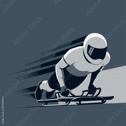 Dynamic skeleton racer in motion on ice, modern vector illustration for winter sports, copy space