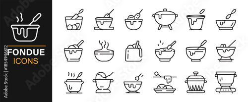 Food preparation and fondue outline icons