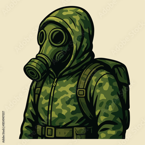 soldier, military, army, head, cartoon, mask, people, green, gas mask, art, monster, clothing, uniform, war, helmet, person, illustration, men, camouflage, armed