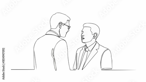Two businessmen in suits having a conversation illustration.