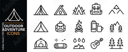Camping, hiking and adventure line icons collection