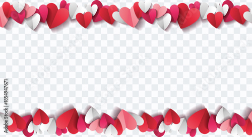 Red, pink and white hearts. Vector illustration. Paper cut decorations for Valentine's day design. Stock royalty free vector illustration. PNG