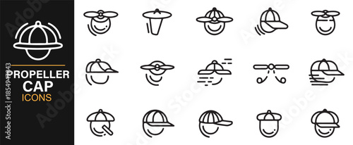 Modern headwear and novelty cap line icons