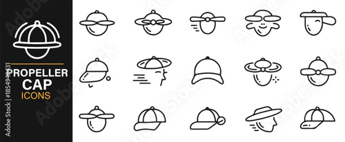 Propeller cap and headwear line icons set