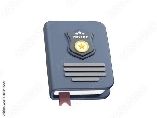 Police Law Book with Badge Icon 3d rendering illustration