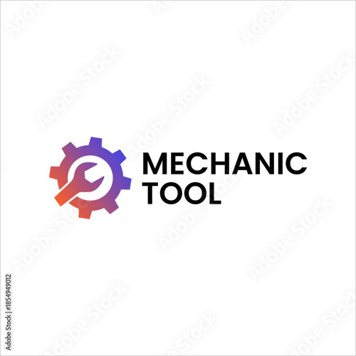 Mechanic Tool Logo Vector Icon with Gear and Wrench Symbol for Automotive Repair Service Industrial Technology Isolated on White Background