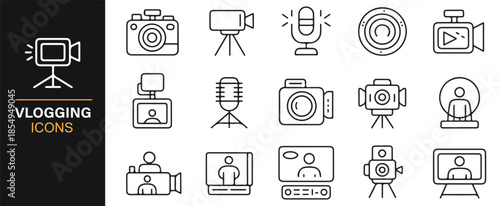 Modern vlogging and media production line icons