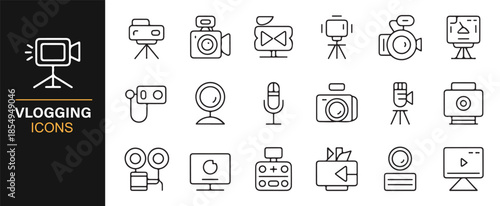 Online video creation and streaming outline icons