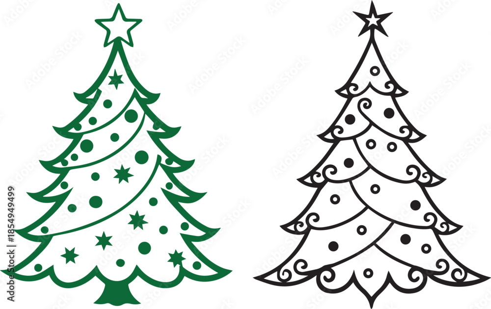 Obraz premium Decorated Christmas Tree Vector Set | Festive Holiday Tree Illustration