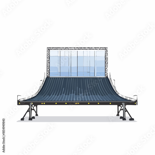 Illustration of a large skate ramp with a screen at the top, viewed from the front.