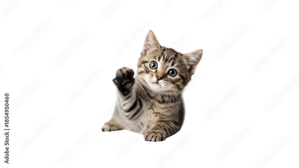 Obraz premium Cute tabby kitten waving hello