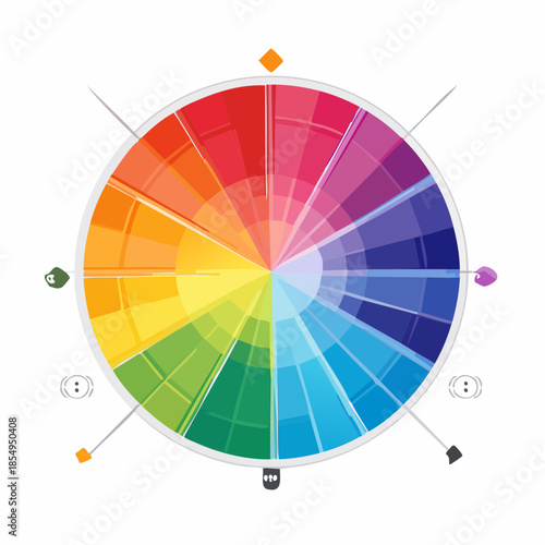 Color wheel with various hues and shades, showcasing the spectrum of colors and their relationships.