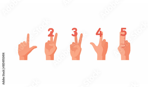 Hand counting numbers flat icon vector collection for math learning and score display