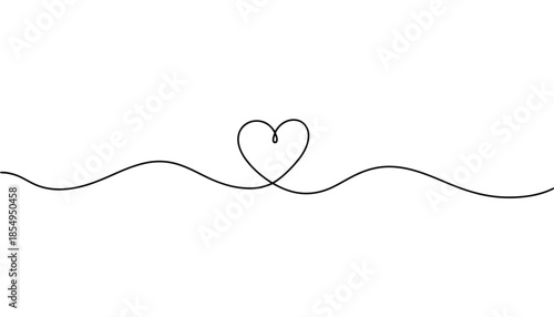 A minimalist line art design featuring a heart symbol intertwined with a wavy line on a plain white background with subtle shading effects