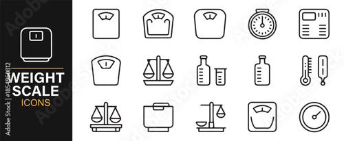 Health, diet and fitness measurement outline icons set