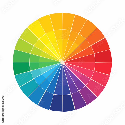 Color wheel with various hues and shades arranged in a circular pattern.