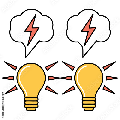 Bright Ideas Innovation Concept With Lightbulbs And Lightning Bolts For Creative Thinking