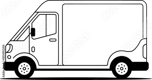 Delivery Van Driving on Road Isolated on White Background