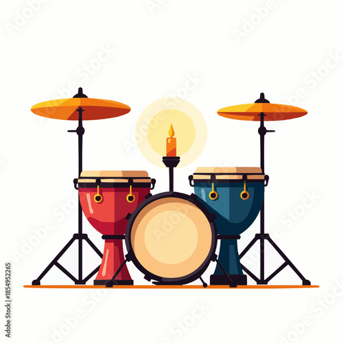Modern and sleek flat vector design of African drum set with candlelight  