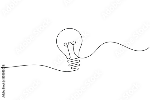 Continuous Line Drawing of Light Bulb Symbolizing Innovation and Creative Ideas...