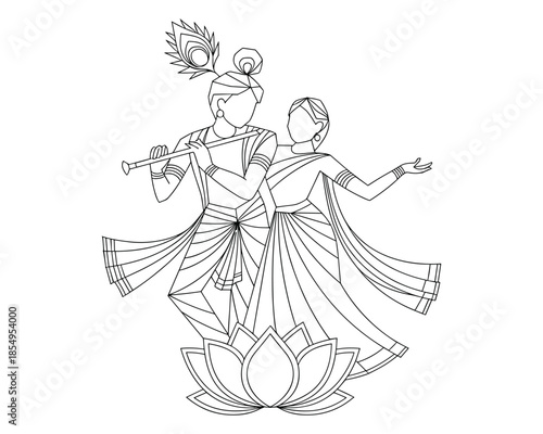 Traditional Hindu God Radha Krishna Dancing on Lotus Flower