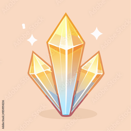 Illustration of three yellow crystals with white sparkles on a peach background.