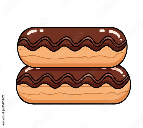 Two chocolate eclairs are stacked together showcasing a delightful pastry treat illustration