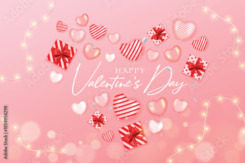 3d Valentine’s Day Heart Shaped Gift Arrangement, Pink Background