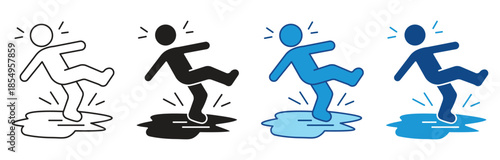 Slippery icon set. Caution Slippery Floor Symbol Sign. Vector illustration.
