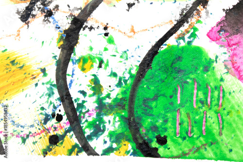 Wild abstract paint and pencil lines splashes vibrant art background