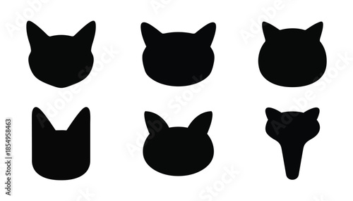 Six black cat silhouettes in two rows on white background