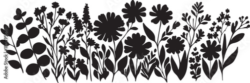 Black and white floral vector illustration: wildflower silhouette design eps