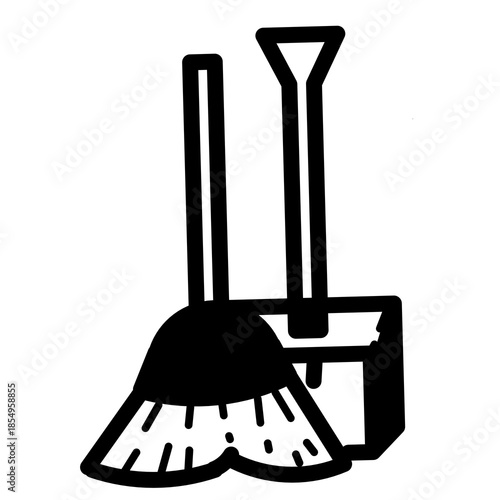 Broom and Dustpan House Cleaning Tools Icon