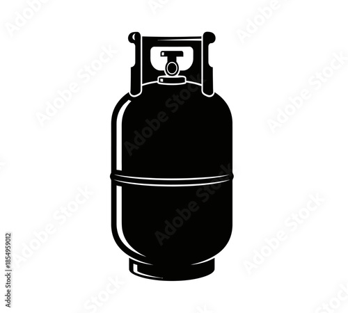 A black and white illustration of a propane tank showcasing its cylindrical shape and valve