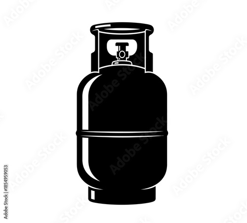 Simple black and white illustration of a propane tank showing its cylindrical shape and valve