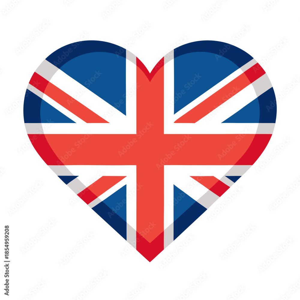 Fototapeta premium Vector flat heart shaped Great Britain flag isolated on white background.