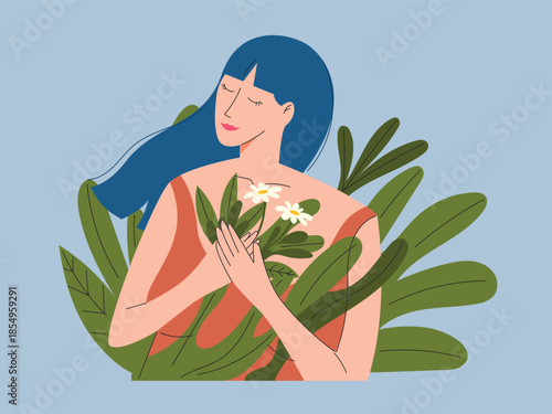 Woman with her hands on her chest, grateful gesture, positive emotion