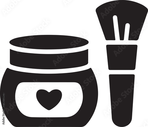 Makeup brush and cosmetic cream jar black silhouette beauty icon vector