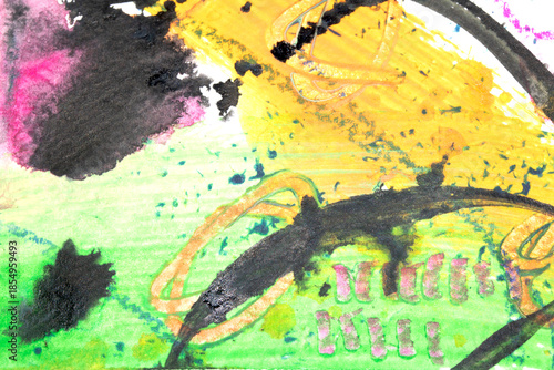 Wild abstract paint and pencil lines splashes vibrant art background