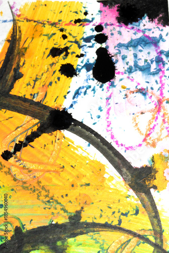 Wild abstract paint and pencil lines splashes vibrant art background