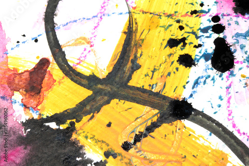 Wild abstract paint and pencil lines splashes vibrant art background