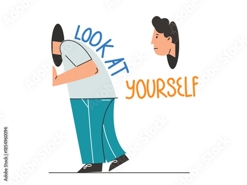 Man look in hole and see himself, look at yourself