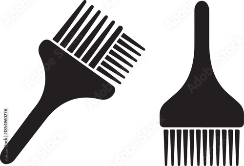 Salon hair coloring brush with styling comb icons in black silhouette