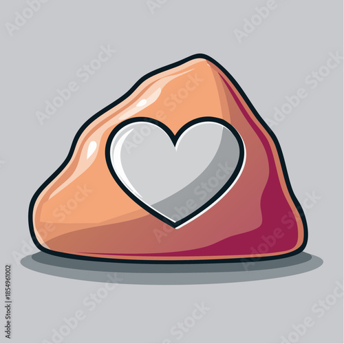 Illustration of a heart-shaped rock, symbolizing love and affection, with a smooth, polished surface and a simple, cartoonish style.