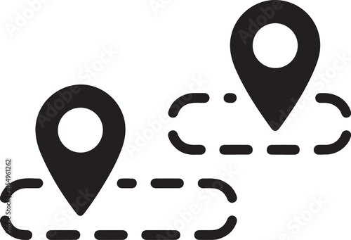 Map route from start to destination with dashed path and markers simple icon