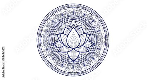 Blue Lotus Mandala Design, Intricate Floral Ornament, Spiritual Symbol, Yoga Art