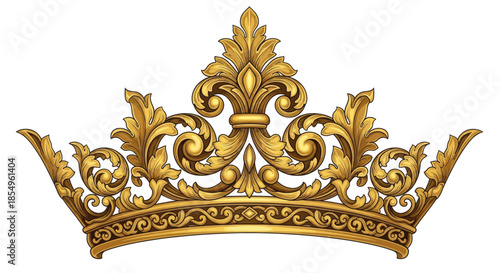 Luxurious Golden Crown with Ornate Flourishes, Royal Symbol