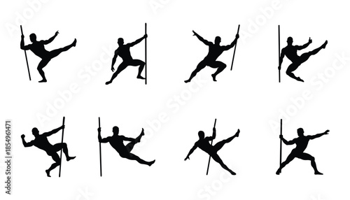 Pole dancing silhouette illustrations of various poses and moves